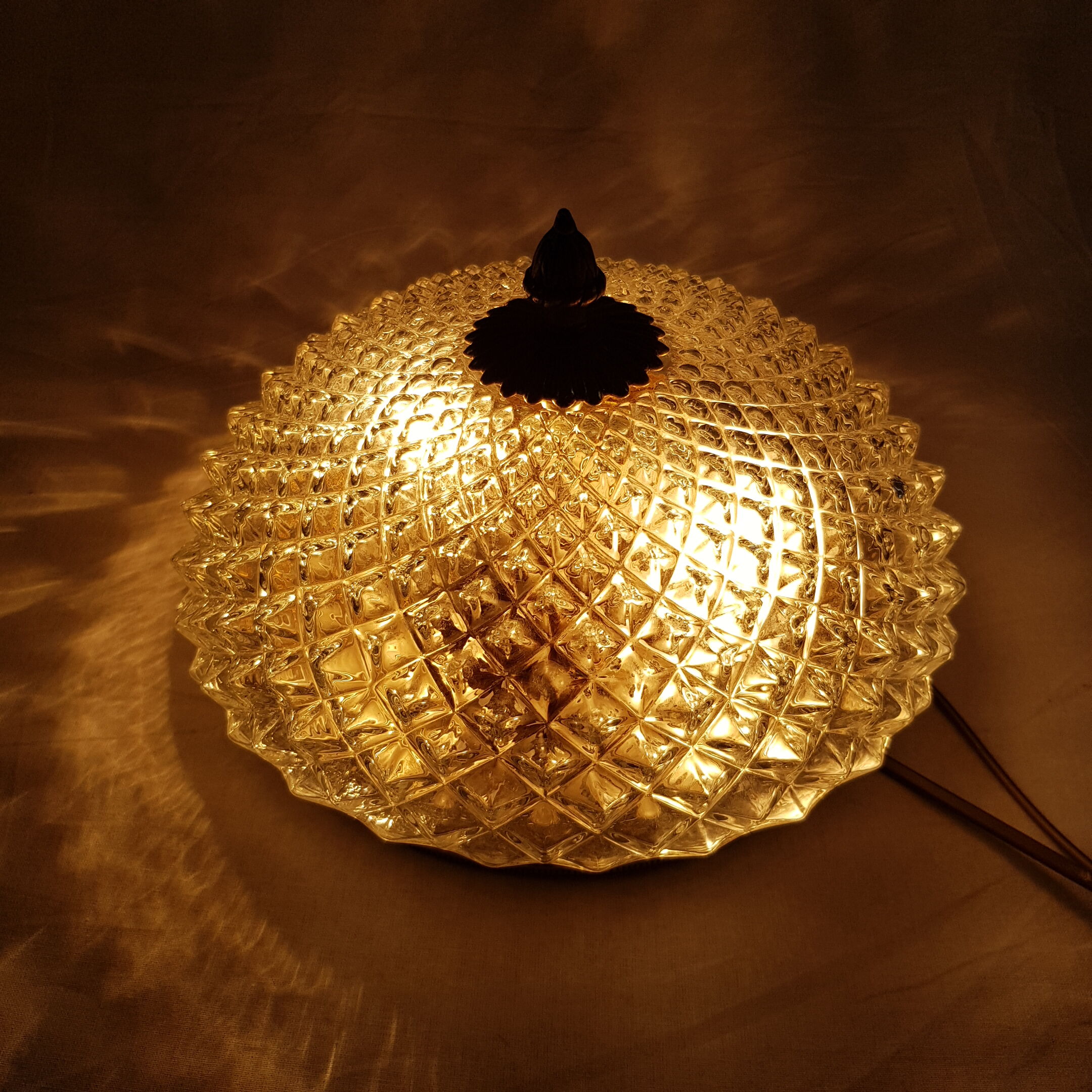 Gilded frame and glass globe ceiling lamp