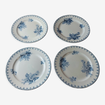 Set of 4 dessert plates, Flore decoration, in ceramics from Sarreguemines