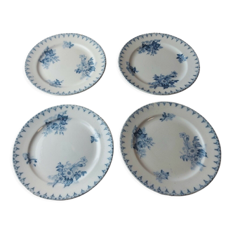 Set of 4 dessert plates, Flore decoration, in ceramics from Sarreguemines