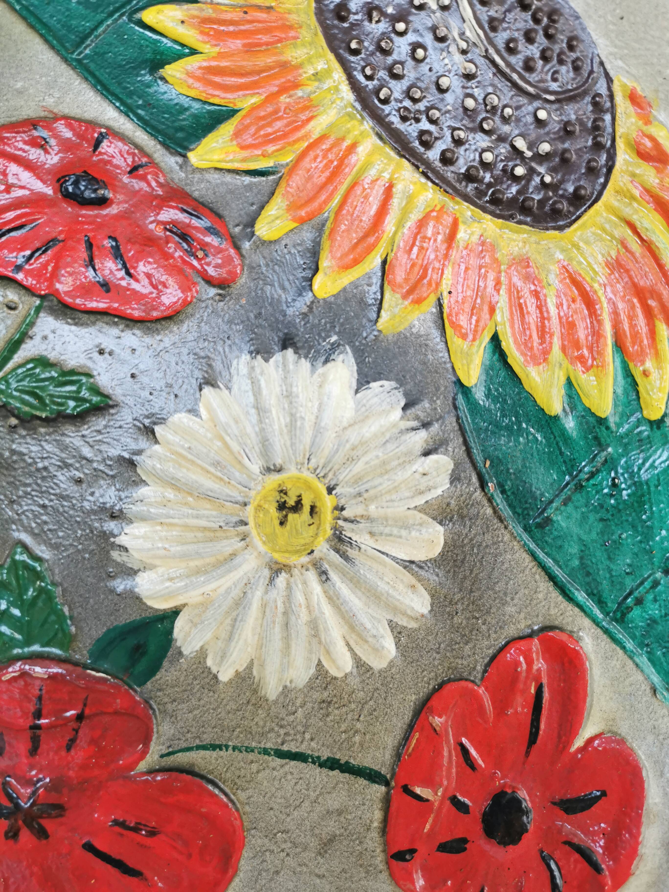 Vintage Hand-Painted Floral Clay Wall Plate - 1970s Yugoslavia
