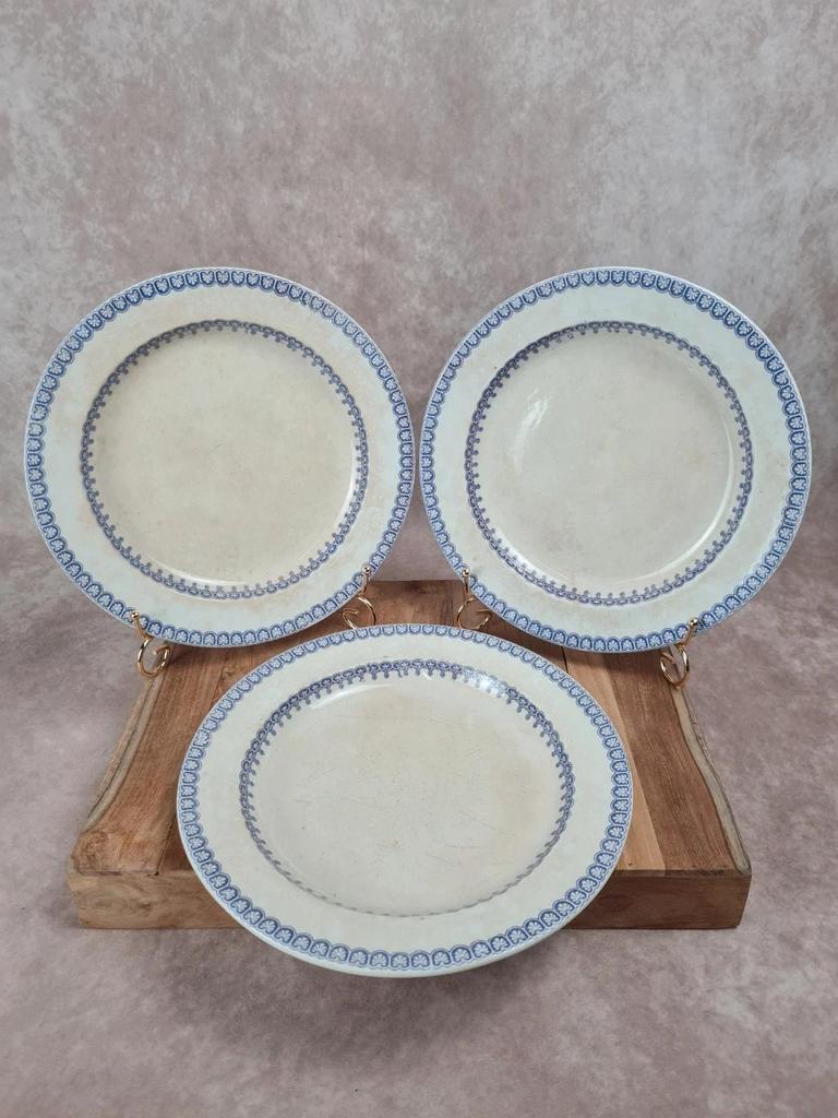 Set of 3 large antique plates, W. Adams & Sons, Etruscan Border design, Victorian Era.