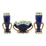 Art Nouveau Barbotine Majolica Vases Jardinière Set of 3