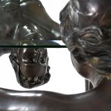 Bronze figural sculpture coffee table with glass top by C. Conndray