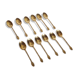 Set of 12 mocha spoons in golden metal with vegetable décor and coffee bean