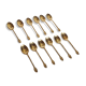 Set of 12 mocha spoons in golden metal with vegetable décor and coffee bean