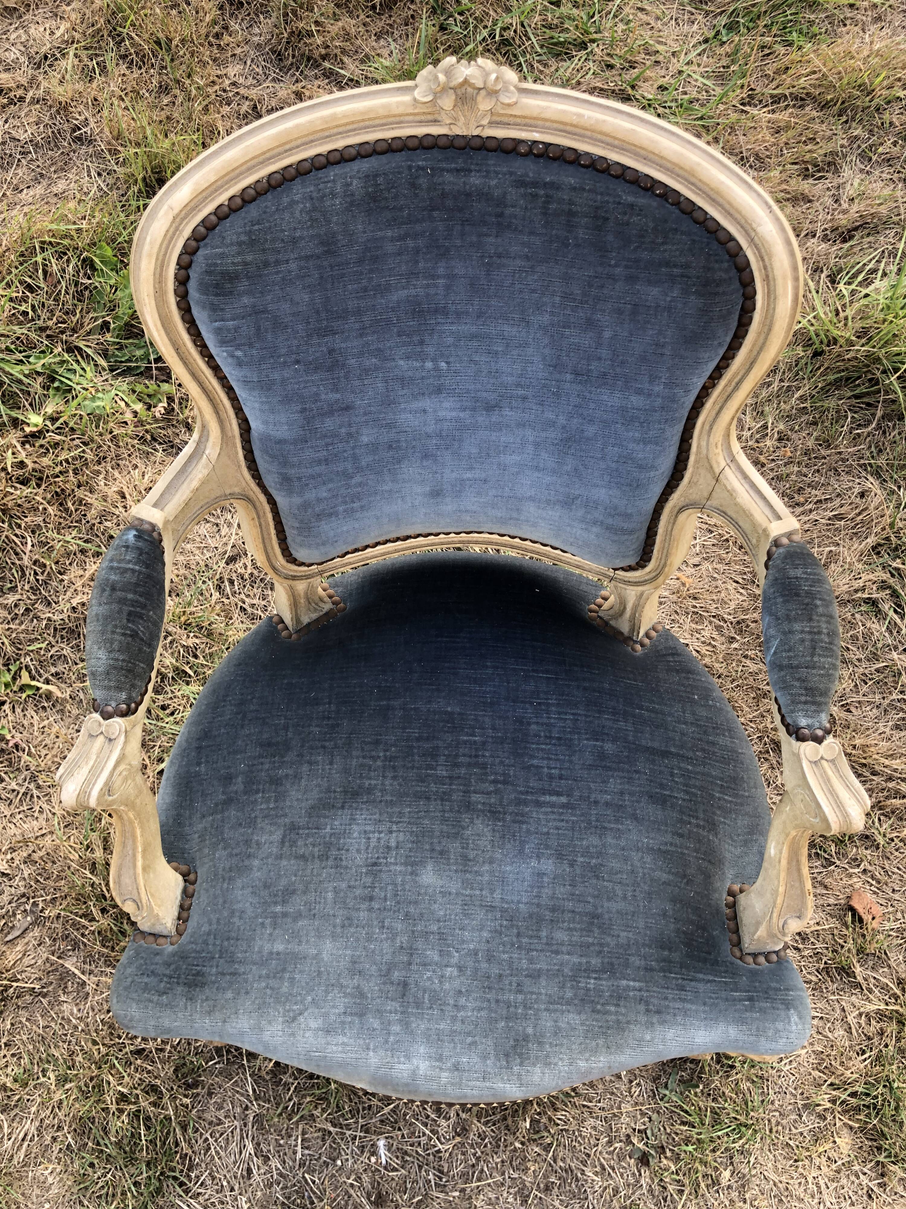 Pair of blue Louis XV style armchairs