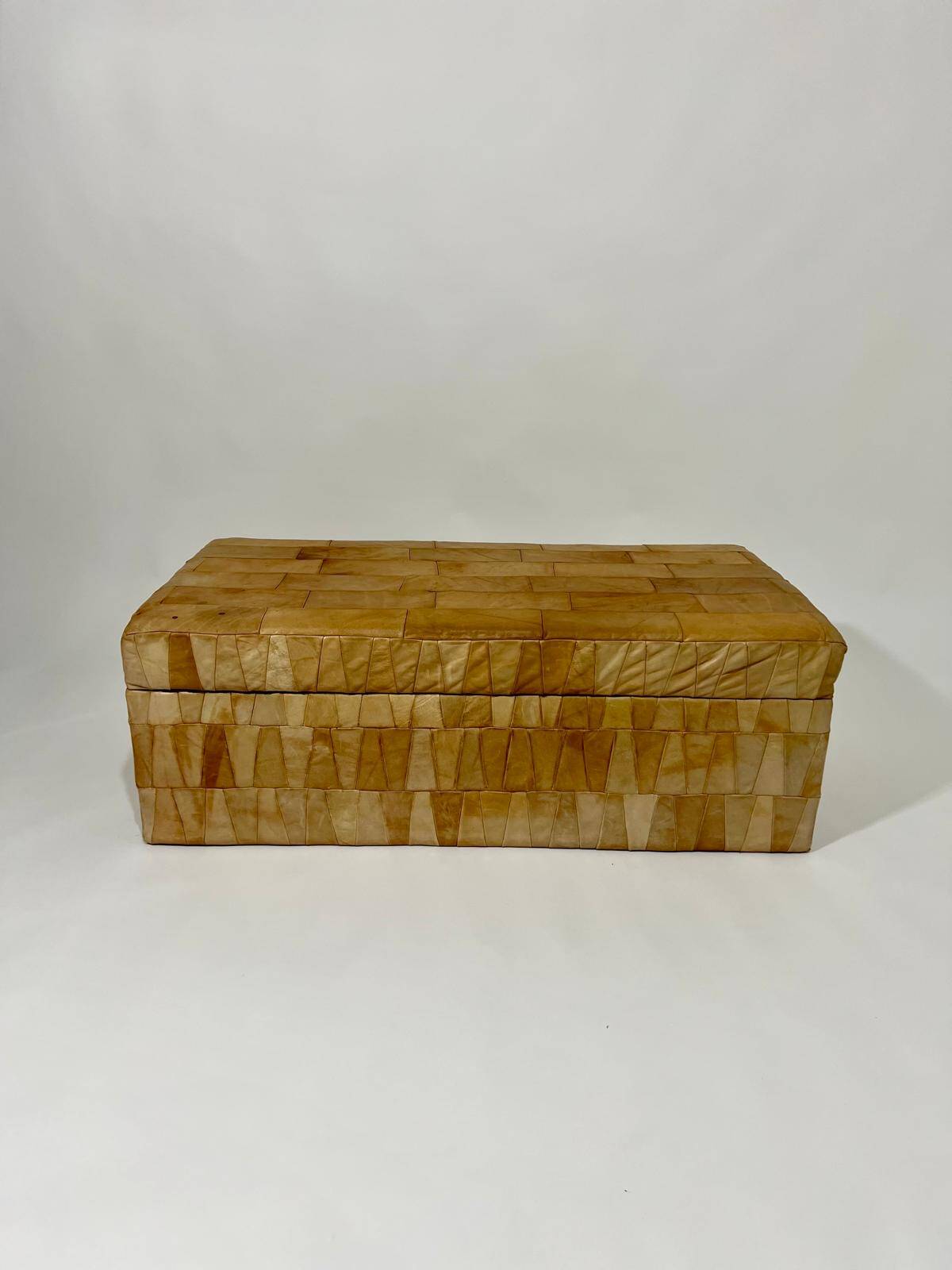 De Sede style storage bench, leather patchwork, 1970s design