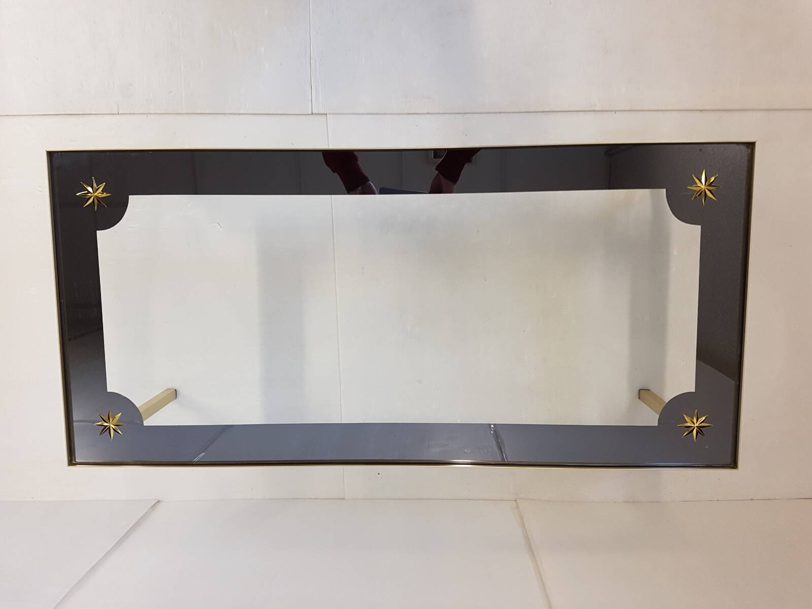 Vintage coffee table gold aluminium & star glass 1960s