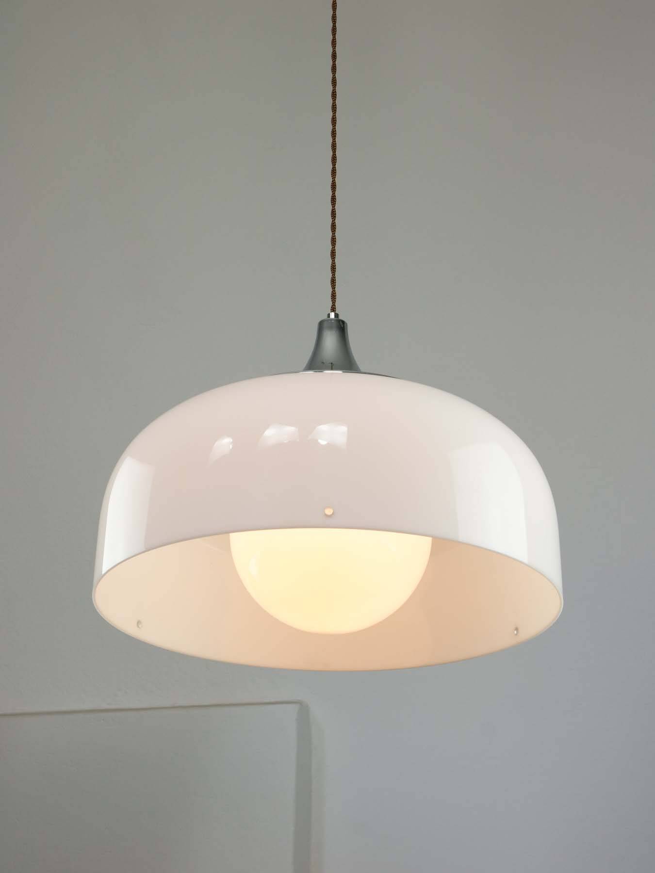 Large Space Age Pendant in White from Guzzini, 1970s