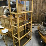 Bamboo and smoked glass bookcase shelf circa 1970