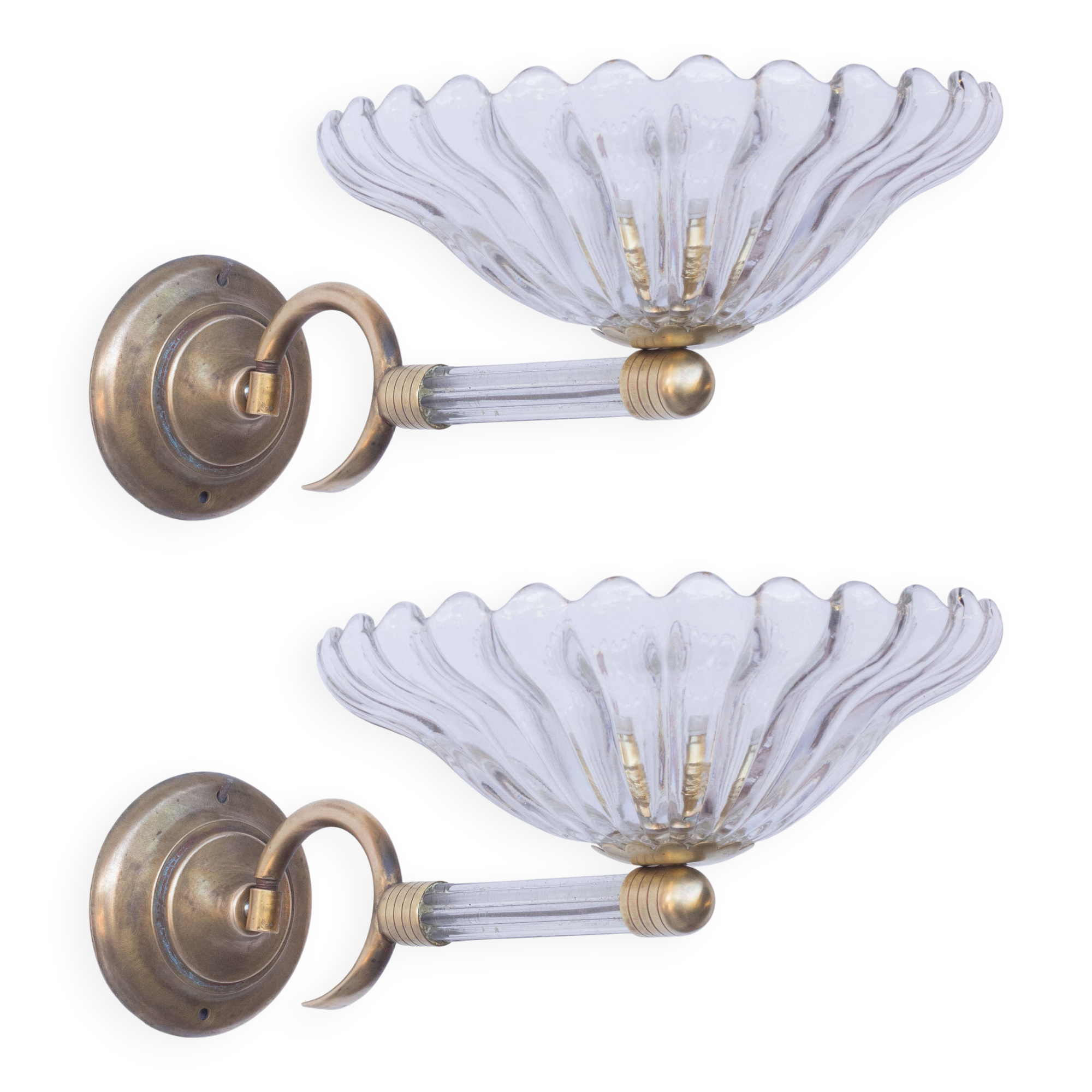 Set of 2 Wall Light Sconces by Barovier & Toso Glass Murano, Italy, 1950