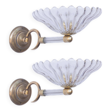 Set of 2 Wall Light Sconces by Barovier & Toso Glass Murano, Italy, 1950