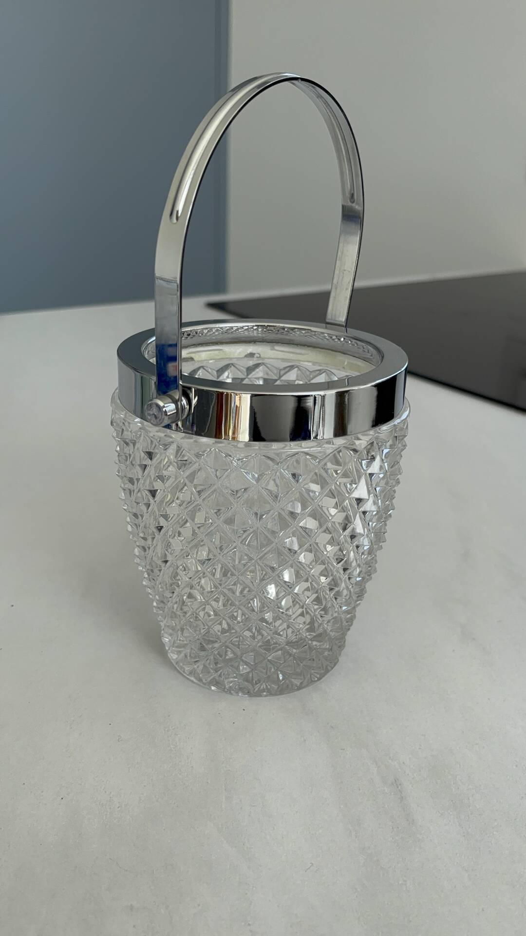 Vintage glass ice bucket – ice tray with metal handles