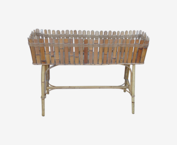 Porte plante jardinière en rotin vintage