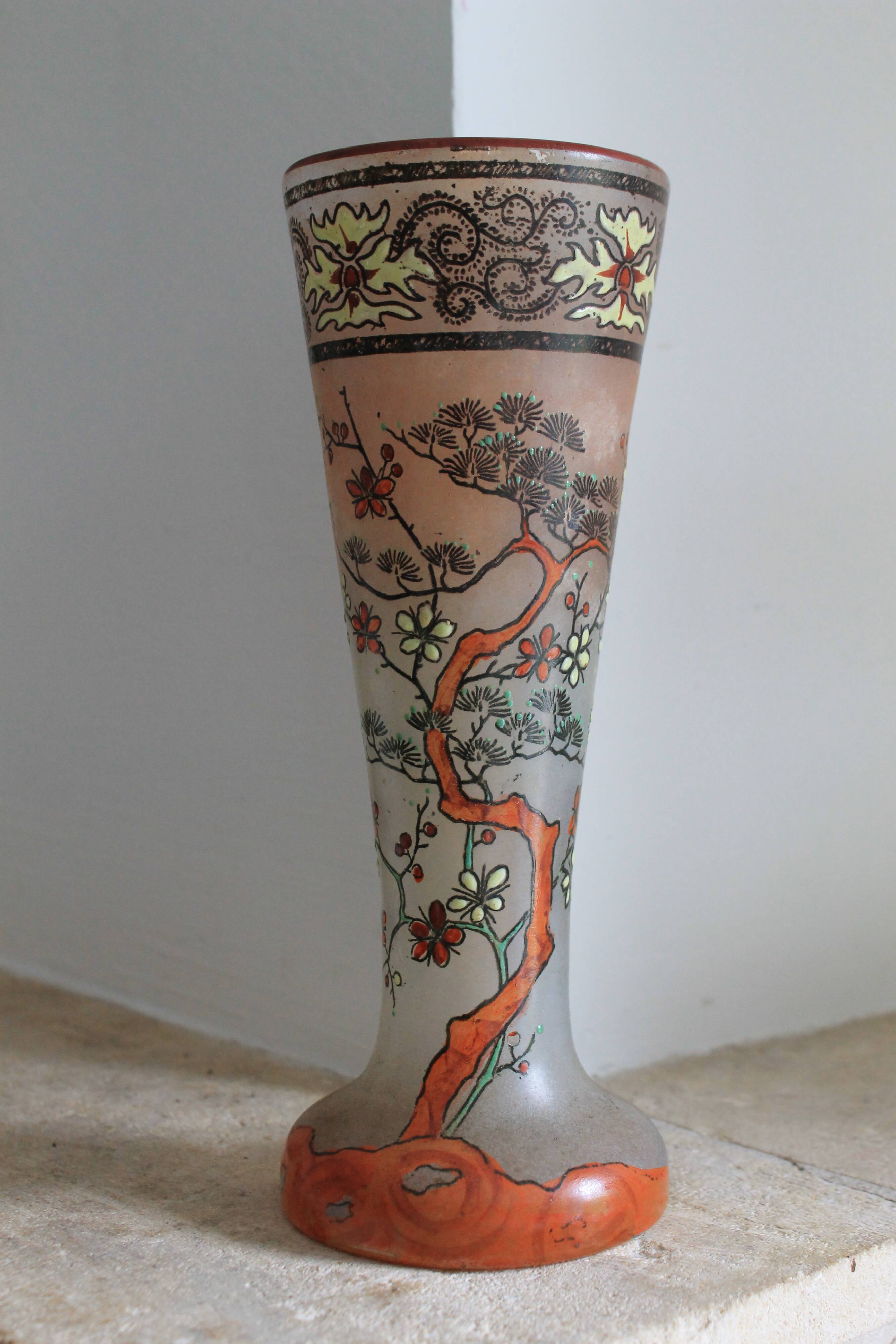 Legras glass cornet vase, "Spring" model (1900 - 1910)