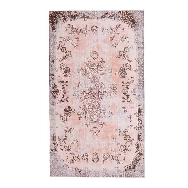 Tapis turc vintage en laine et coton rose noué à la main