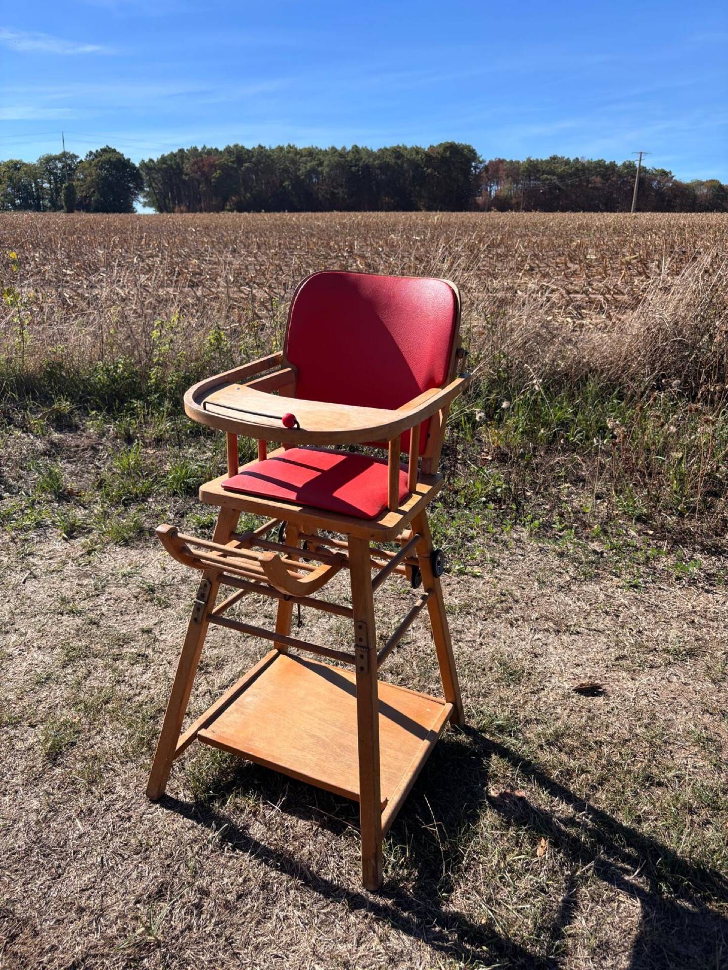 Chaise haute bébé, bois vintage