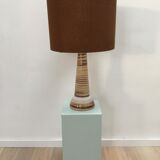Lampe haute en grès avec abat-jour tissu d'origine