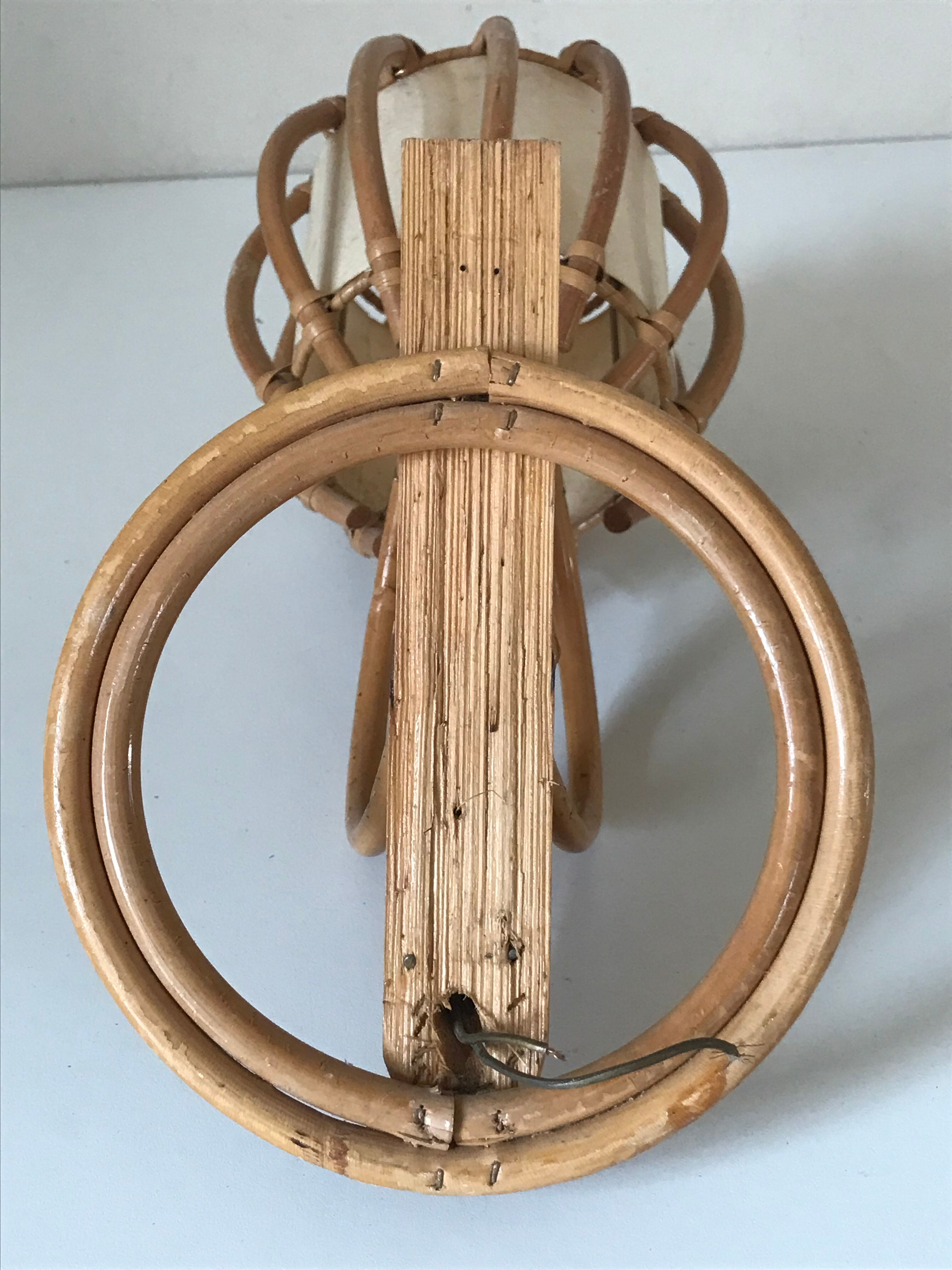 Rattan wall lamp vintage design 60 s