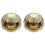 Pair of wall lights or ceiling lights in brass and amber glass by Limburg, Germany, 1960s.