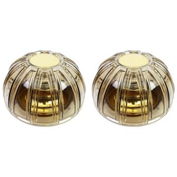 Pair of wall lights or ceiling lights in brass and amber glass by Limburg, Germany, 1960s.