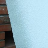 Vintage armchair mid century modern design white boucle dark walnut wood colour 1970 restored chair