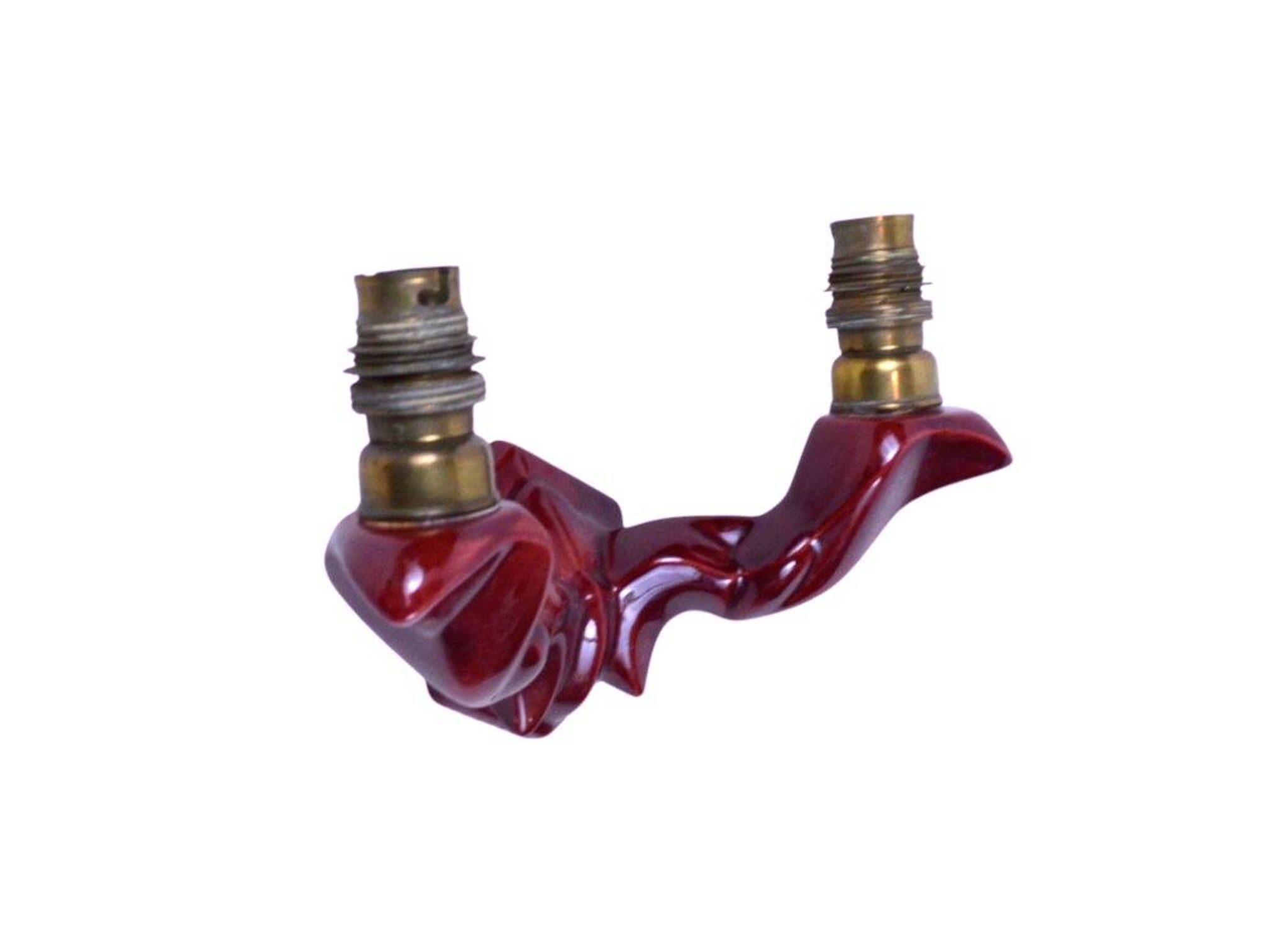 Pair of art deco wall lights in carmine red / burgundy earthenware.