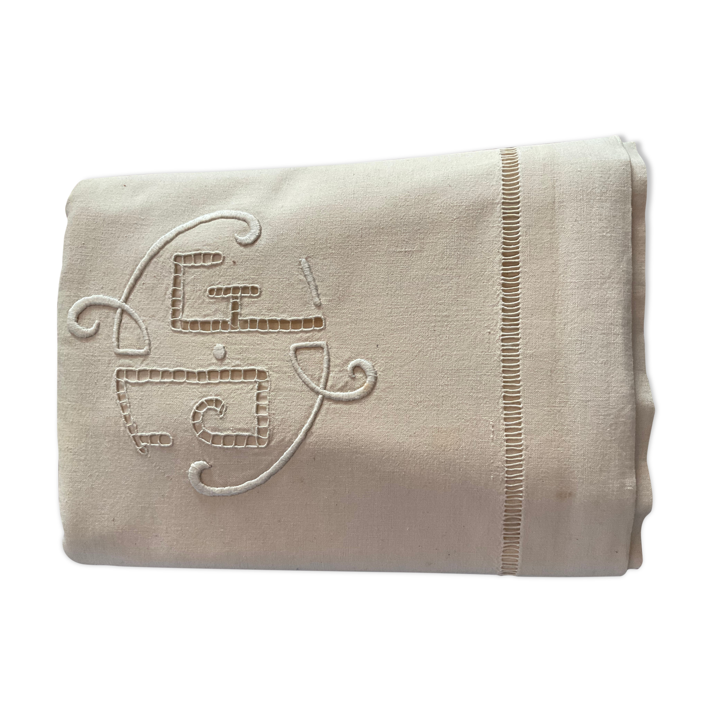 Old embroidered sheet. J F