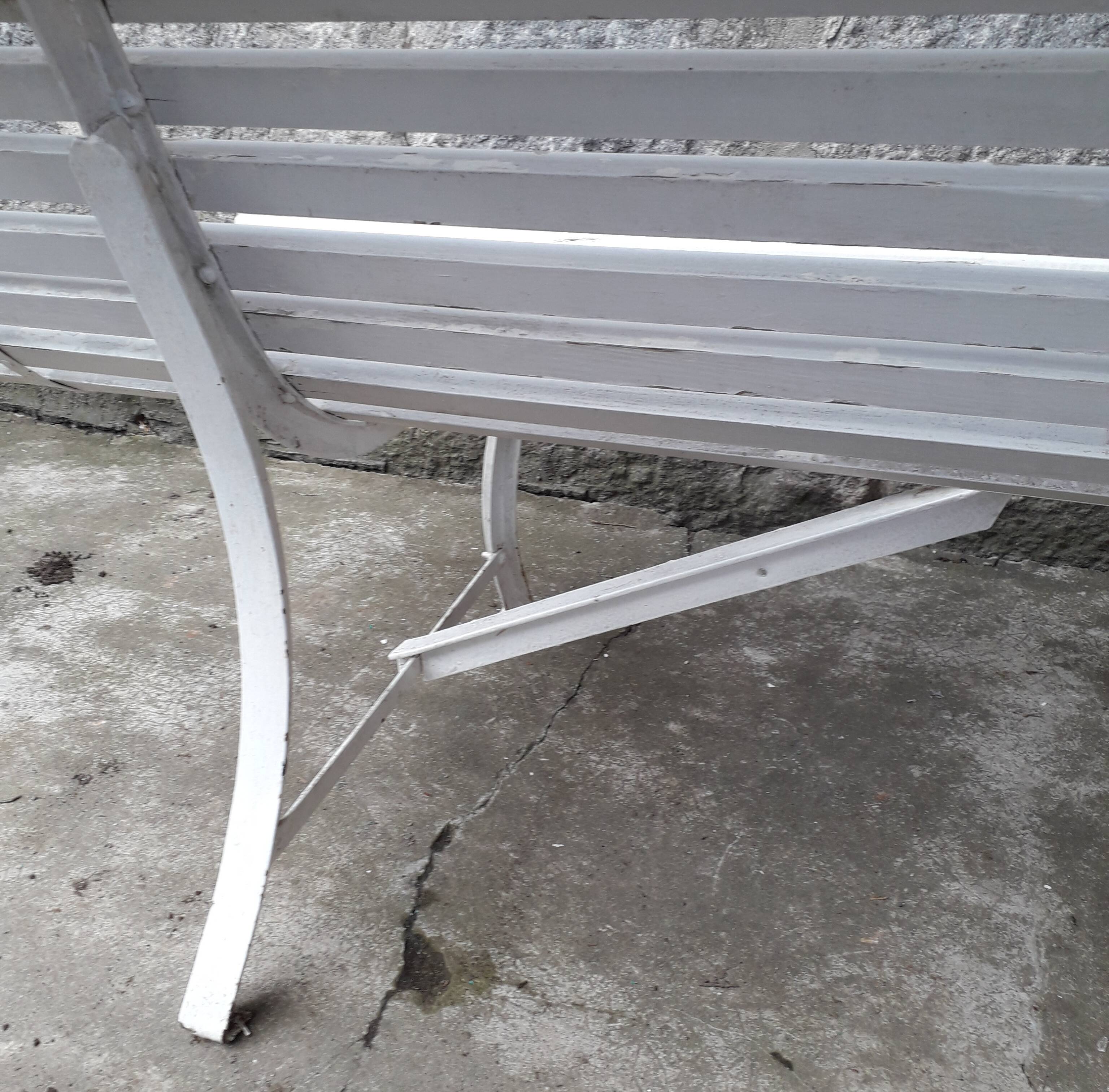 White garden slat bench
