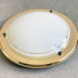 Vintage 80s round ceiling lamp brass & white glass