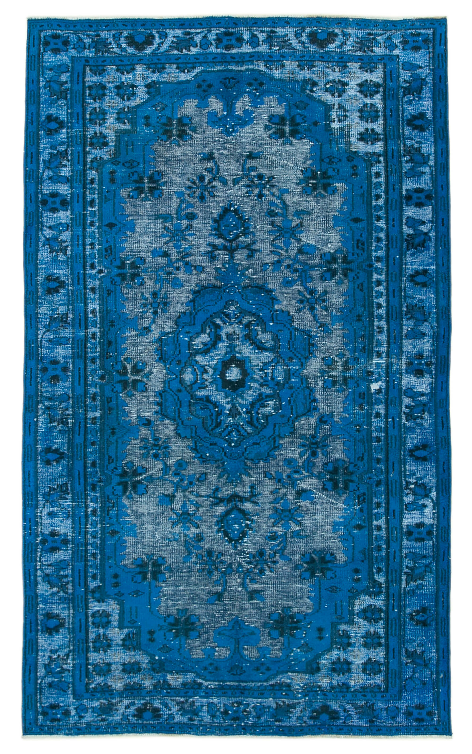Handmade carved anatolian 1970s 172 cm x 289 cm blue rug