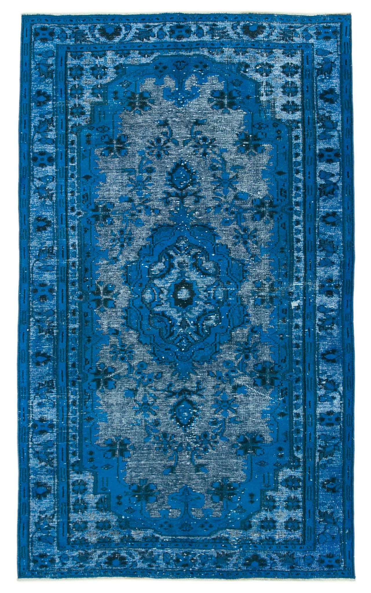 Handmade carved anatolian 1970s 172 cm x 289 cm blue rug
