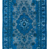Handmade carved anatolian 1970s 172 cm x 289 cm blue rug