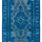 Handmade carved anatolian 1970s 172 cm x 289 cm blue rug