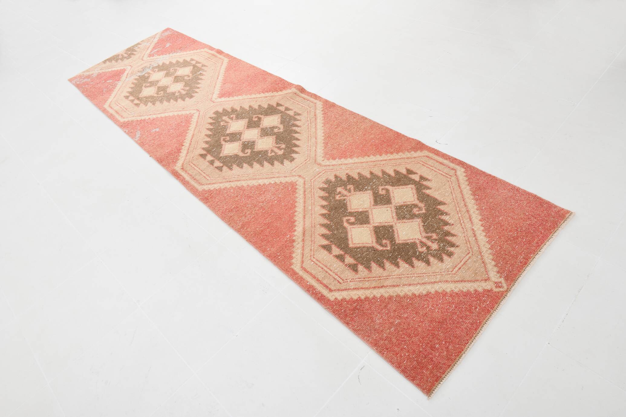 3x11 Vintage Runner Rug, Peach Color Rug, Vintage Runner Rug, 91x328Cm