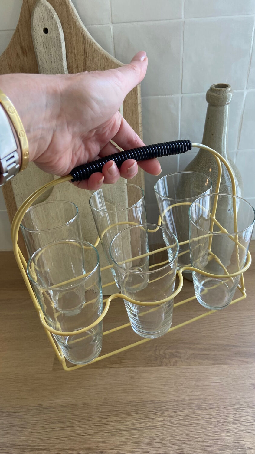 Scoubidou glass holder and its 6 glasses 1960