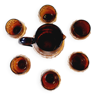Carafe and 6 vintage tumbler glasses