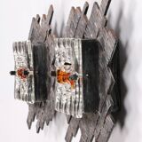 Brutalist wall lamps murano glass by Albano Poli for Poliarte, 70s, set of 2.