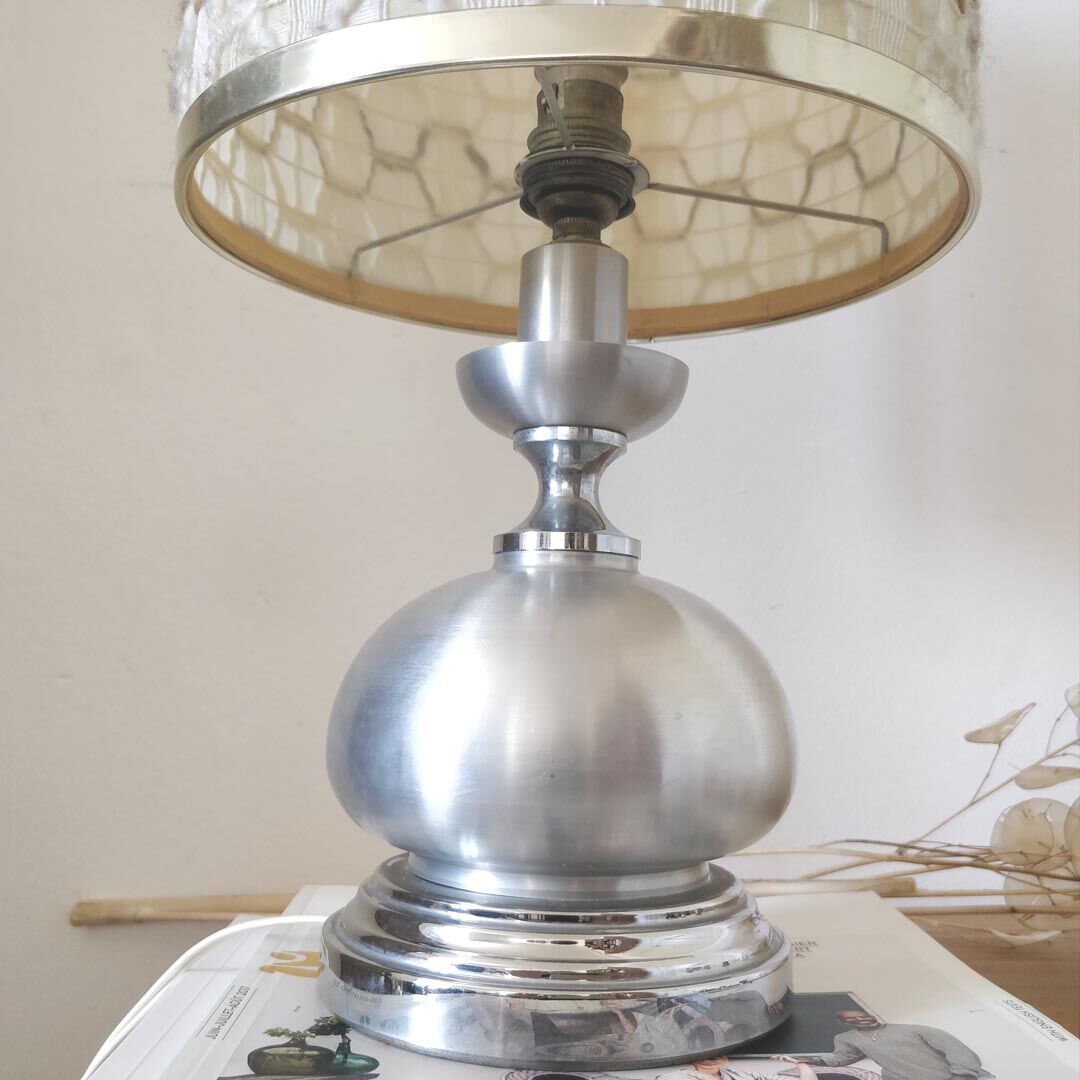 Seventies lamp brushed aluminum and wool