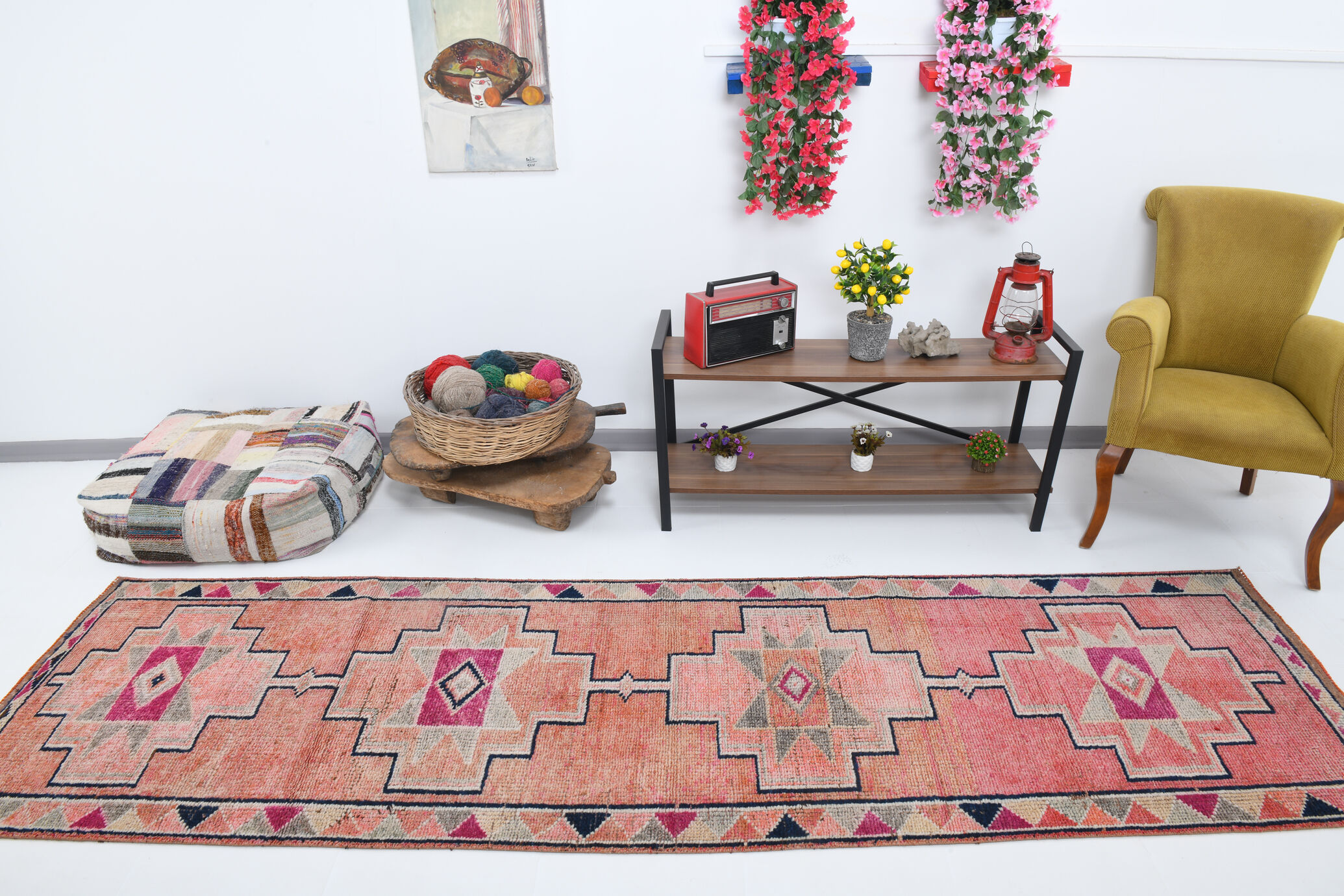 Oriental vintage runner rug 92x329cm