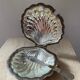 Vintage shell butter dish in silver metal