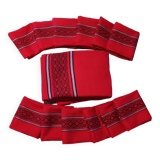 Old rectangular Basque red tablecloth and 12 matching Dralon napkins
