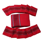 Ancienne nappe rectangulaire rouge Basque et 12 serviettes assorties Dralon