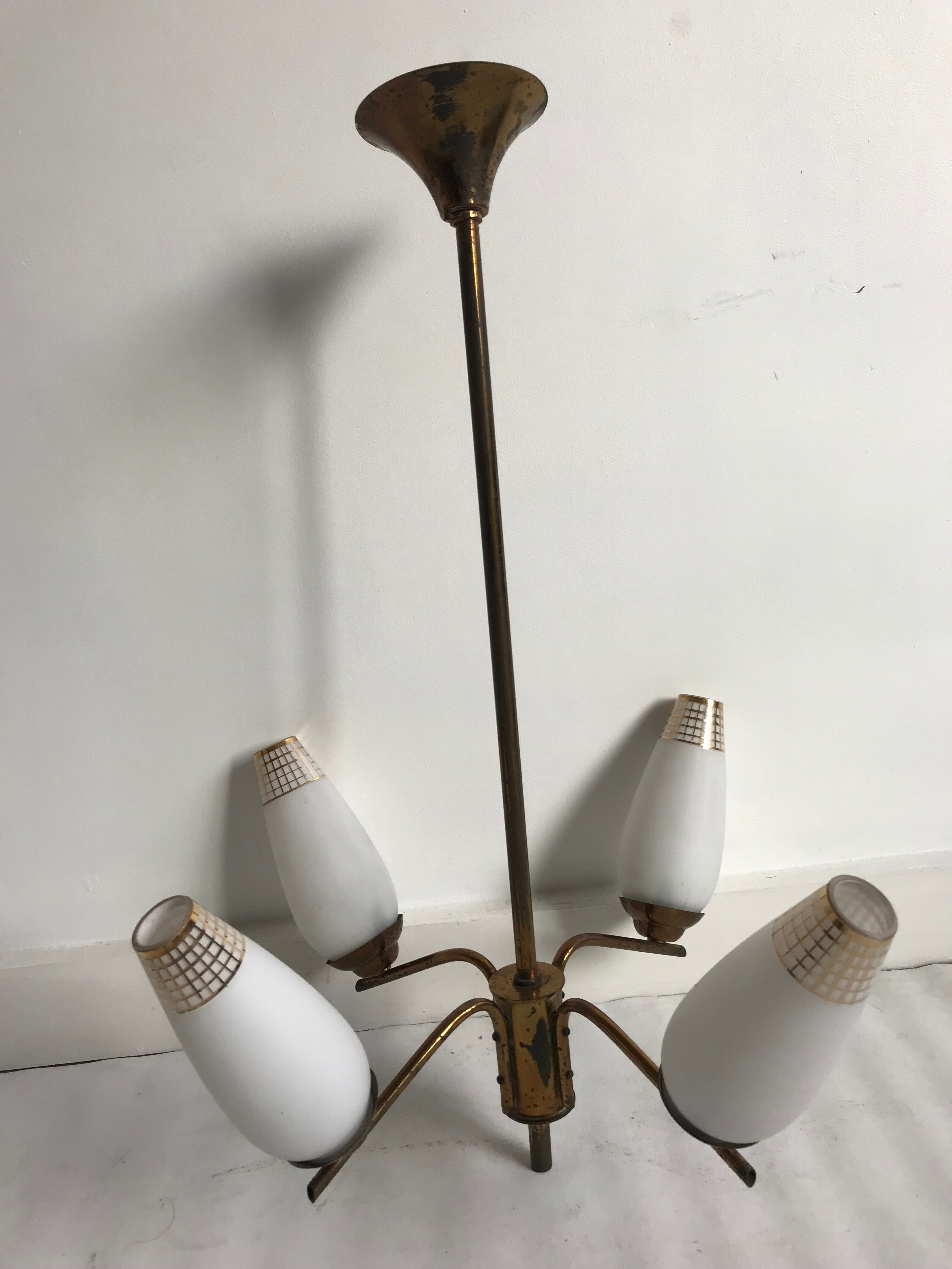 Glass and gilded brass chandelier