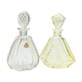 Matching pair of bohemian crystal decanters with art deco motifs