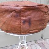 large vintage Moroccan leather pouf