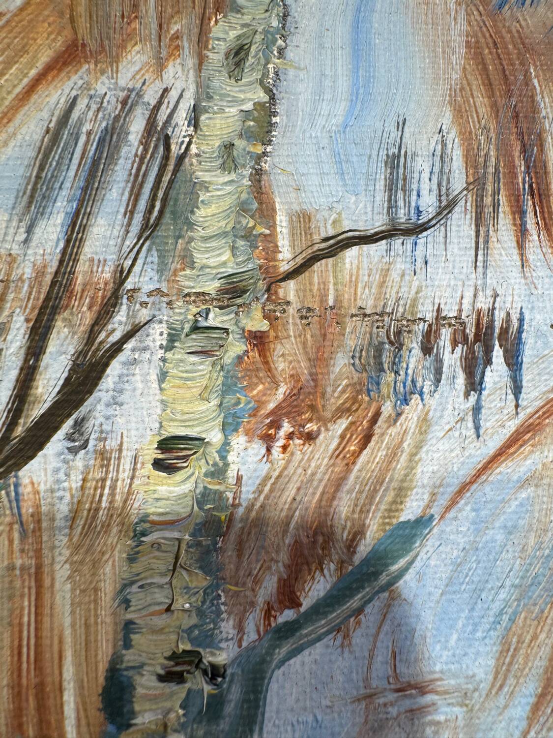 Antique painting, landscape under the snow, signed Fallet 1967