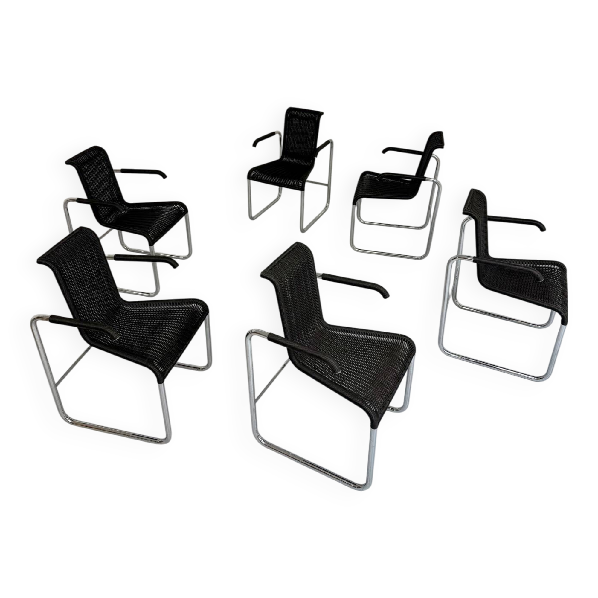 6 black tubular chairs design by Axel Bruchhäuser model D20 bauhaus