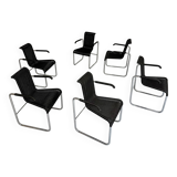 6 chaises noires tubulaires design d'Axel Bruchhäuser modèle D20 bauhaus