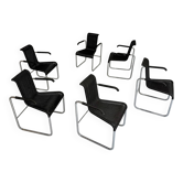 6 chaises noires tubulaires design d'Axel Bruchhäuser modèle D20 bauhaus